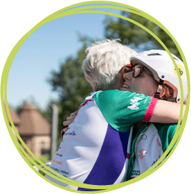 Riders celebrating at the finish
